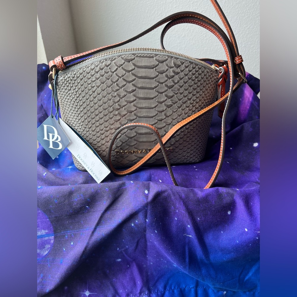 NEW Dooney & Bourke Caldwell Ruby Python-embossed Stone Leather Cross Body Bag